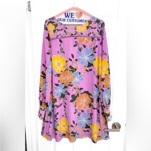 French Connection Floral Long Sleeve Dress w/ Pleated Back